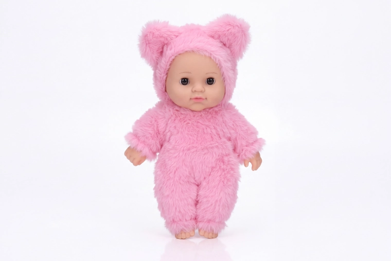 Baby in mandje lichtroze 19 cm