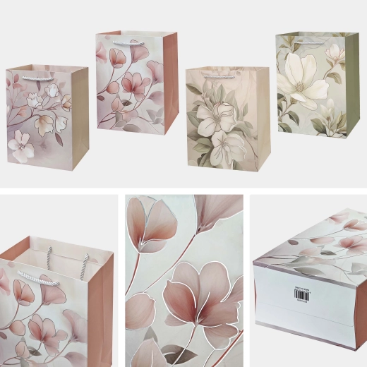 Papieren cadeautas met bloemenmotief 40 × 30 × 12 cm