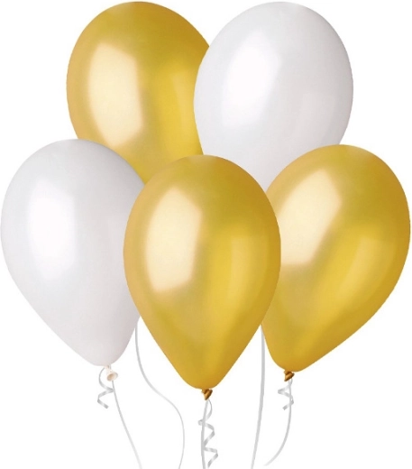 Metallic ballonnen 25 cm – goud en parelmoer, 100 stuks