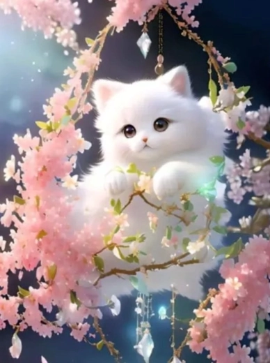 Diamond painting witte kat 30 × 40 cm