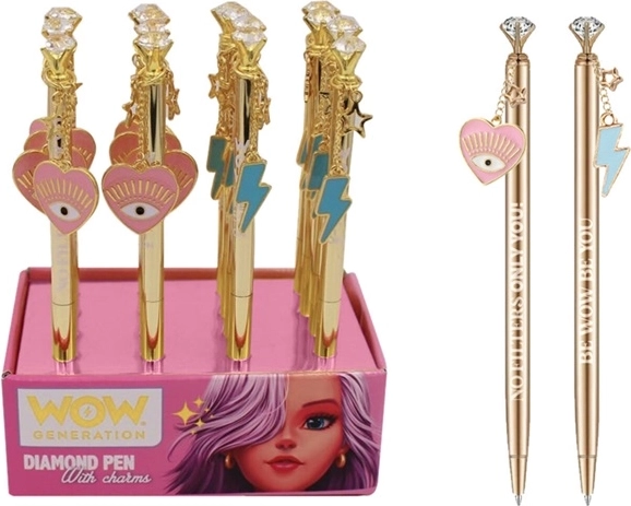 Wow Generation balpen met diamantvormige top en hanger, blauwe inkt