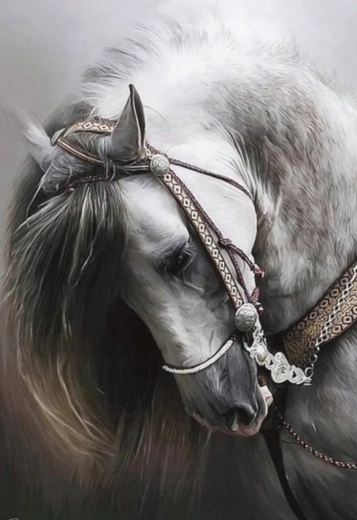 Diamantschilderen – portret van een witte paard 30 × 40 cm