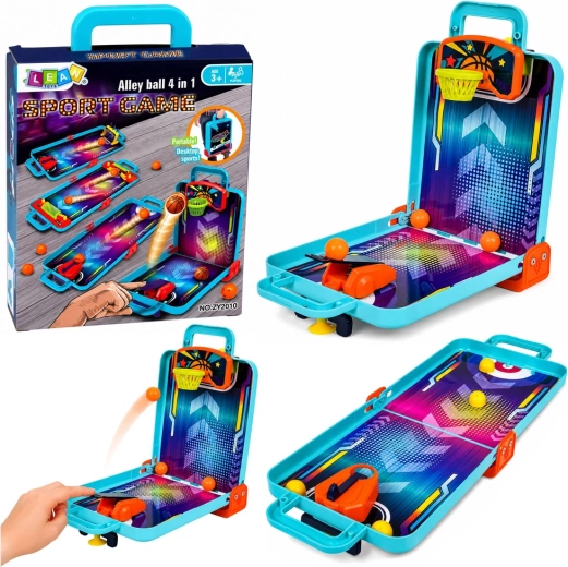 Mini-tafelspel 3-in-1: basketbal, pinball en kegelen in een draagbare koffer - 1 stuk