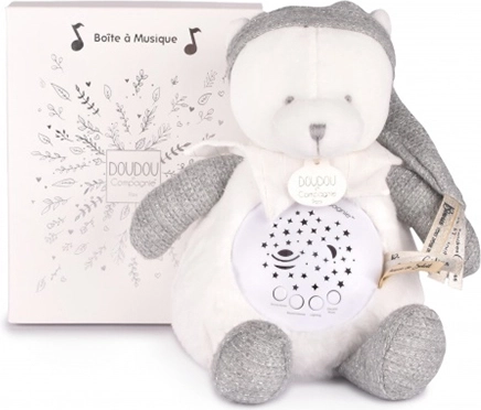 Doudou et Compagnie muzikaal nachtlampje met sterrenprojectie teddybeer grijs – cadeauset