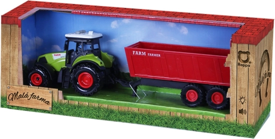 Plastic tractor met geluid en licht met rode aanhanger