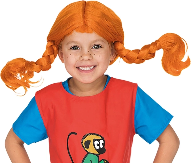 Pippi Langkous kinderpruik met rossige vlechten