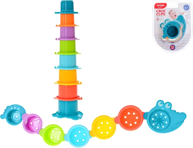 Pyramide- en koppelbekers voor water krokodil 2-in-1, 8 stuks (12m+)