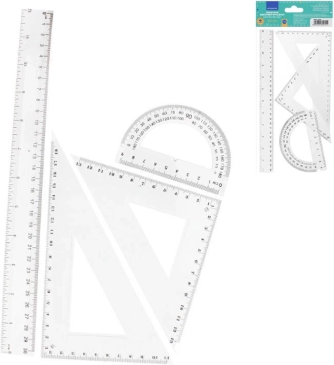 Geometrische set 4 stuks (liniaal 30 cm, 2× geodriehoek, gradenboog)