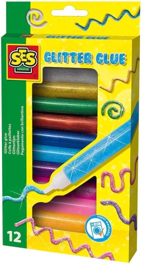 SES Creative glinsterende decoratielijm in tube, set van 12 kleuren