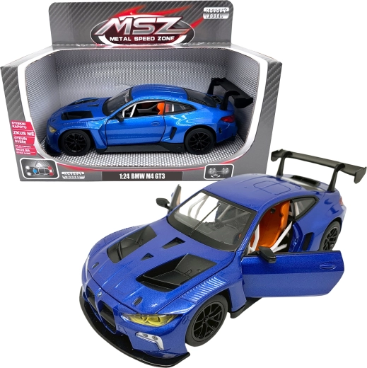 Metalen model 1:24 BMW M4 GT3 blauw met licht en geluid