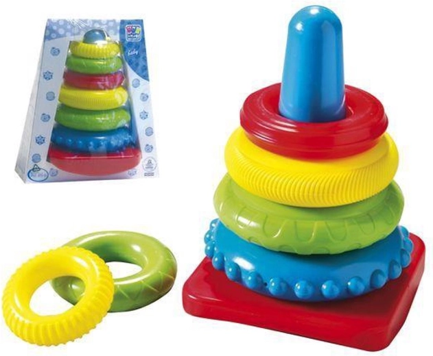 Happy People piramide met kleurrijke ringen 20 cm - 1 stuk