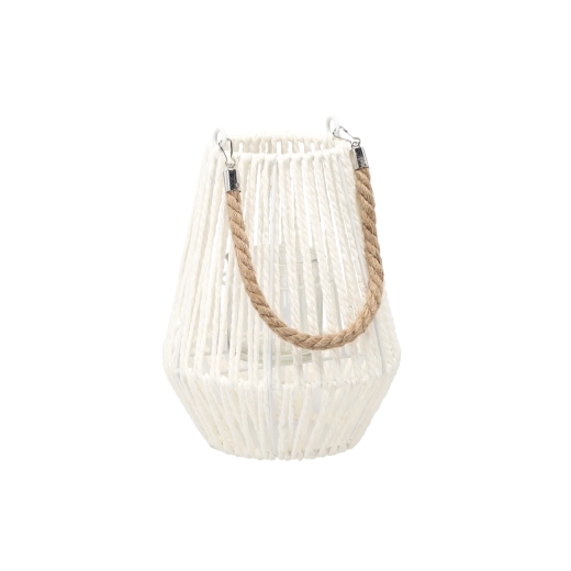 Witte lantaarn met glazen inzet 24 cm