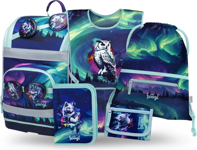 Školní set BAAGL Zippy Plus Aurora – schooltas, etui, gymzak en portemonnee van gerecyclede materialen