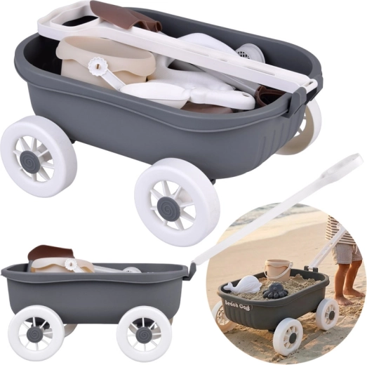 Elegante zandset met wagentje, emmer en vormpjes – 16 stuks