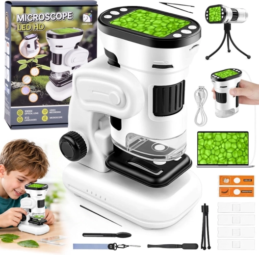 Digitale microscoop voor kinderen 1000× met 2"-display, LED en camera (Pools menu)