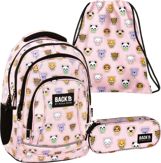 Schoolset BackUP Muffins Animals 3-in-1 – rugzak, etui en zak