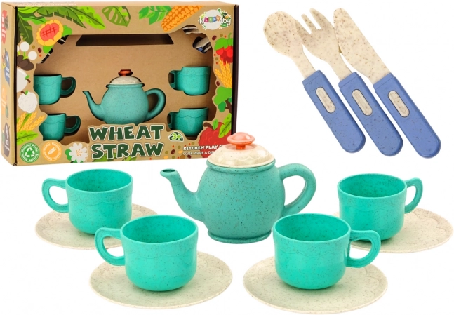 Serviesset met kopjes, bordjes, bestek en theepot 22 stuks