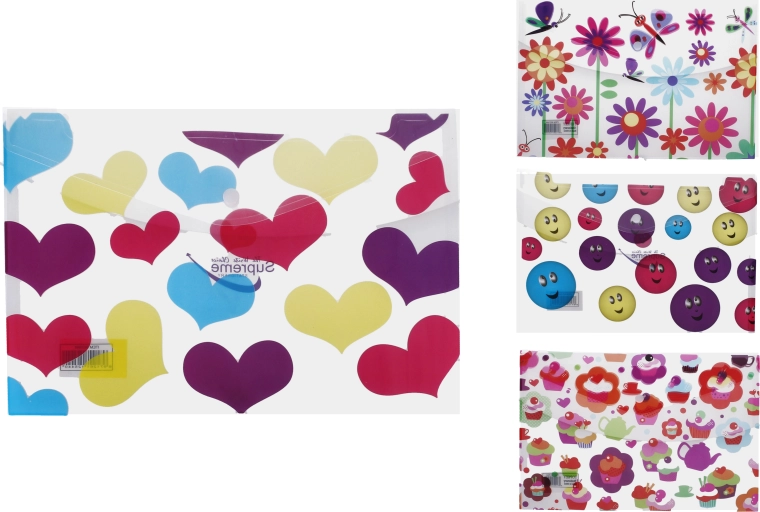 Map met drukknoop 33,5 × 23,5 cm mix motieven