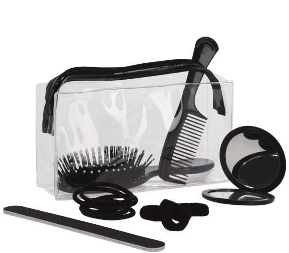 Cosmetische tas met accessoires, roze, 15-delige set