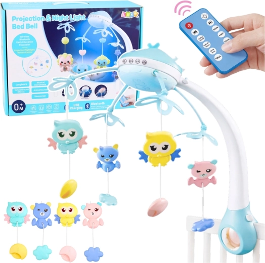 Babymobiel voor boven het bedje met projector en afstandsbediening – roze