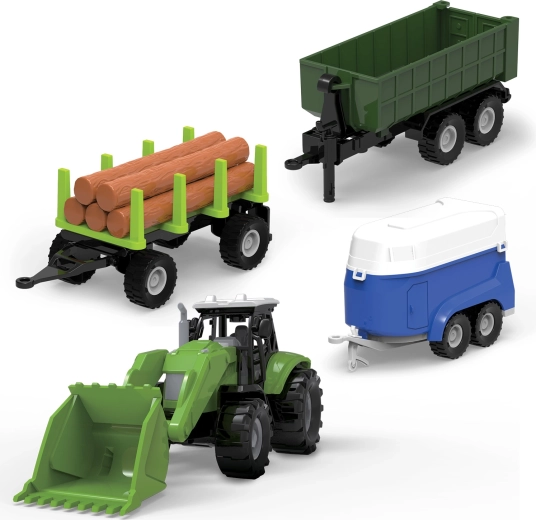 FARM SERVICE set tractor met lader, bakwagens en aanhanger met licht en geluid