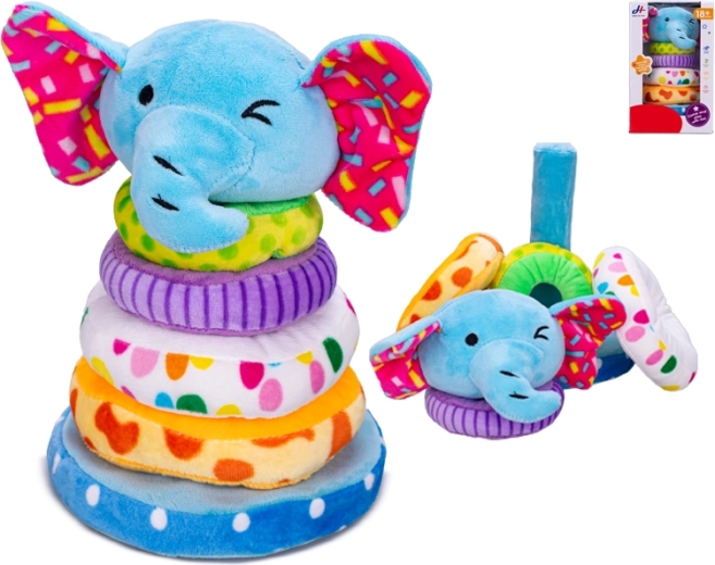 Pluchen piramide olifant met stapelringen 21 cm