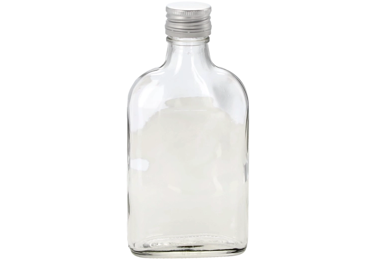 Platte glazen fles 200 ml met metalen schroefdop