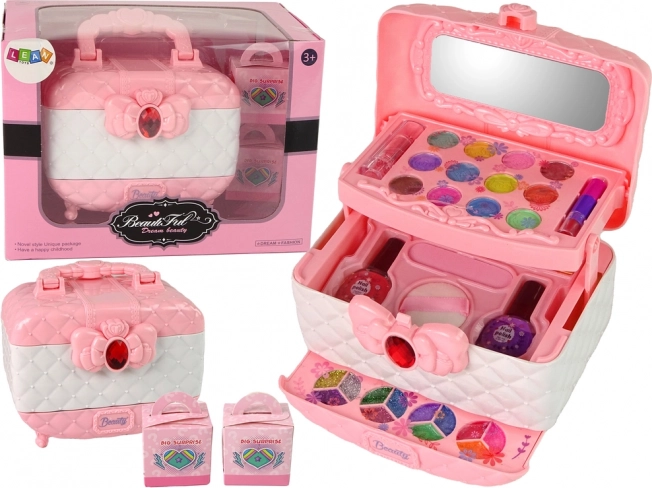 Kinder cosmetische koffer roze-wit met make-up en verrassing