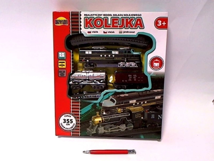 Kinder-treinbaan met locomotief en twee wagons 355 cm - 1 stuk