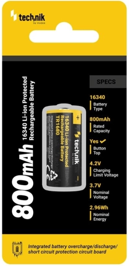 Oplaadbare batterij 16340 (RCR123) 800 mAh 3,7 V