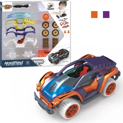 Bouwset auto 1:32 met pull-back aandrijving – paars, 17 stukjes