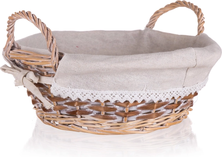 Rotan ronde mand Duo met handgrepen 30 × 11 cm, bruin-wit, kanten rand