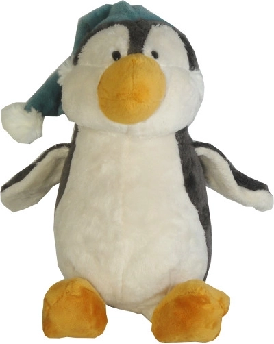 Pluchen pinguïn met wintermuts