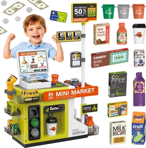 Woopie kinder zelfbedieningskassa mini market met koffiehoek - 1 stuk