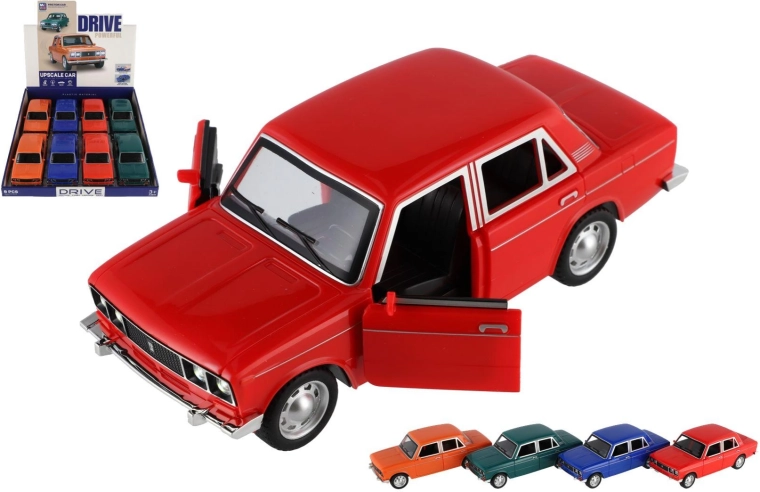 Retro auto met pull-back aandrijving met licht en geluid 18 cm