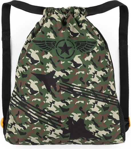 Bagmaster schooltas/zak voor gymschoenen en gymkleding met straaljagersmotief