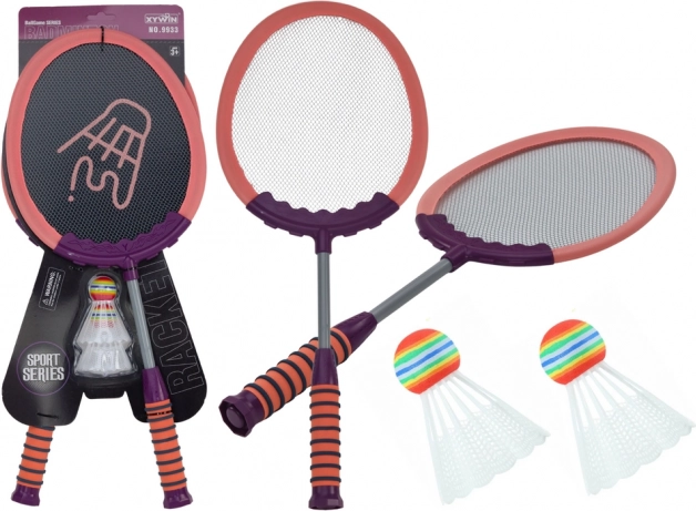 Set van 2 badmintonrackets Peddels 2 shuttles Badminton Roze