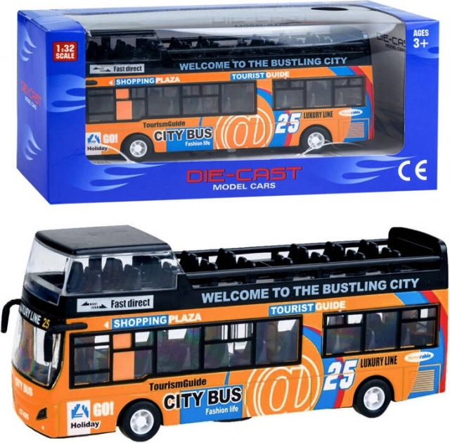 Metalen dubbeldekkerbus met opengaande deuren – Oranje