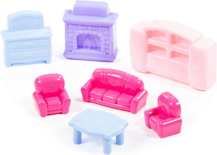 Meubels voor poppenhuis – kleurrijke set van 7 onderdelen