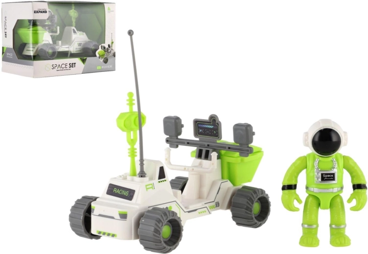 ruimterover met vliegwiel en astronautenfigurine