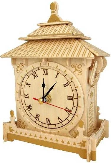 Woodcraft houten 3D puzzel klok met werkend uurwerk