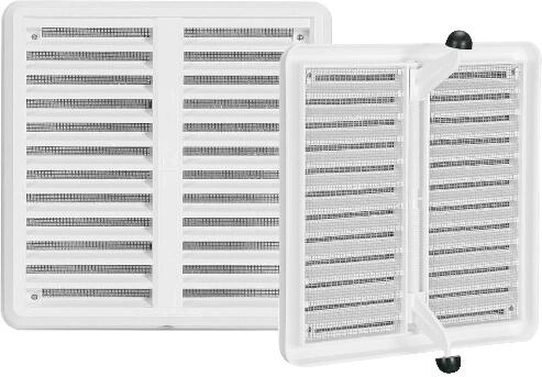 Ventilatierooster met insectengaas en verstelbare kap 175 × 175 mm wit