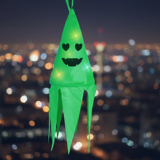 Hangende verlichte Halloween-decoratie geest groen