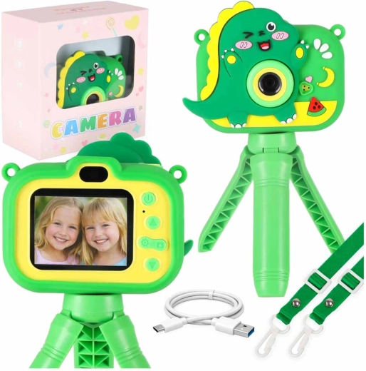 Digitale kindercamera dinosaurus met statief en 8GB-kaart