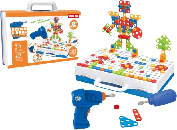 Creatieve bouwset met boormachine en koffer