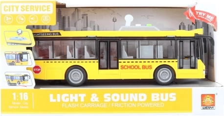 Schoolbus met licht en geluid op wrijvingsmotor