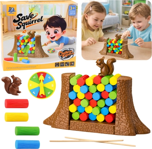 Familiespel met behendigheid Red de eekhoorn met spinner