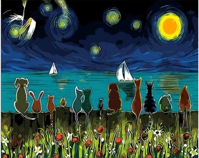 Schilderen op nummer op frame 50 × 40 cm – dieren bij het meer