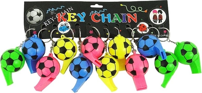 Sleutelhanger met fluitje in de vorm van een voetbal (12 stuks)