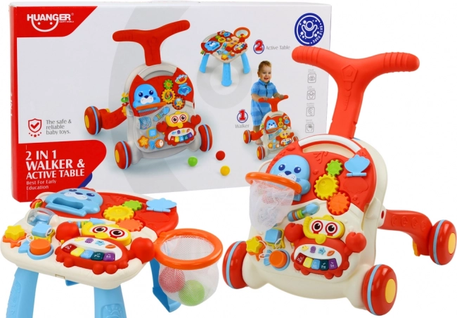 Interactieve leervoorduwtafel 2-in-1 Pusher Rood